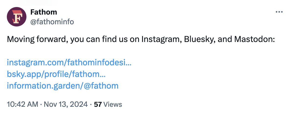 Tweet: Moving forward, you can find us on Instagram, Bluesky, and Mastodon.