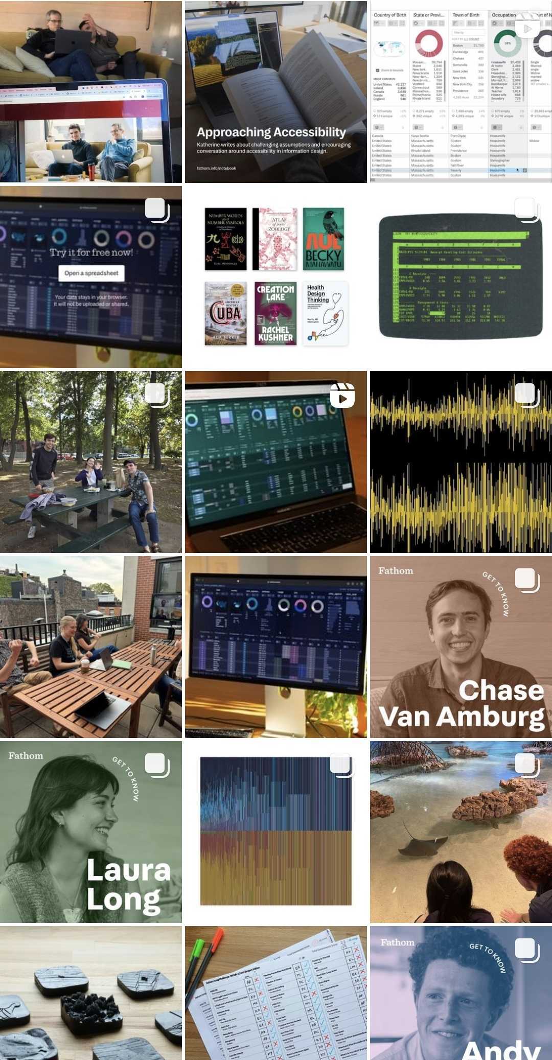 The grid of our Instagram profile lately, showcasing photos from project updates to team snapshots